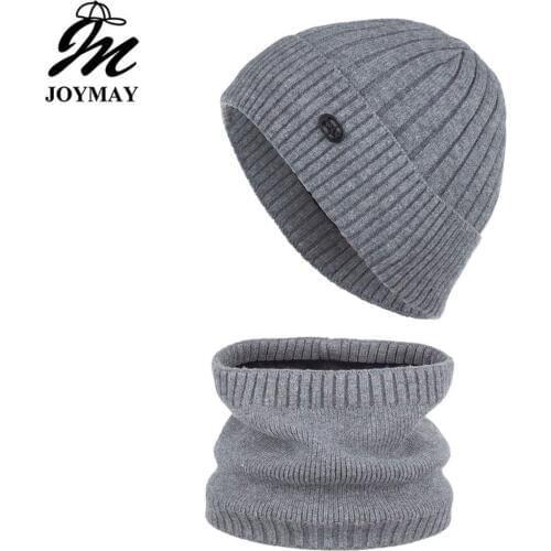Joymay New Arrival big stripes winter hat scarf sets beanies neck warmer set WM111