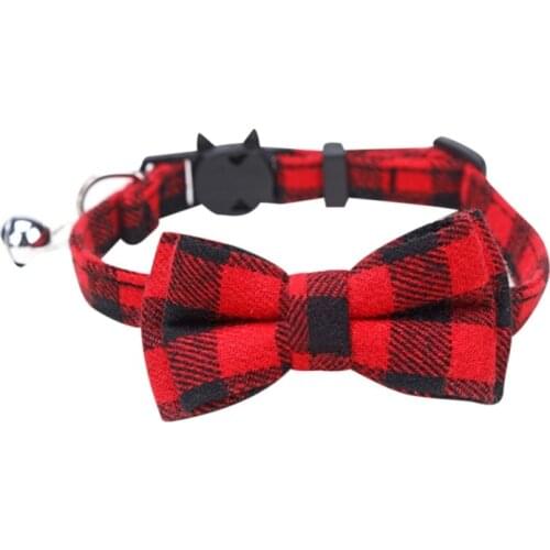 Pet Cat Plaid Collar With Bell Bow Tie Adjustable Cotton Striped Soft Fashion Bowknot Necklace Pet Cat Supplies