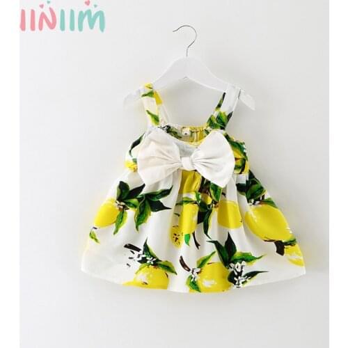 Summer Infant Baby Girl Dress Lemon Print Beach Dress Newborn Baby Bow Floral Christening Princess Birthday Dress for Baby Girl