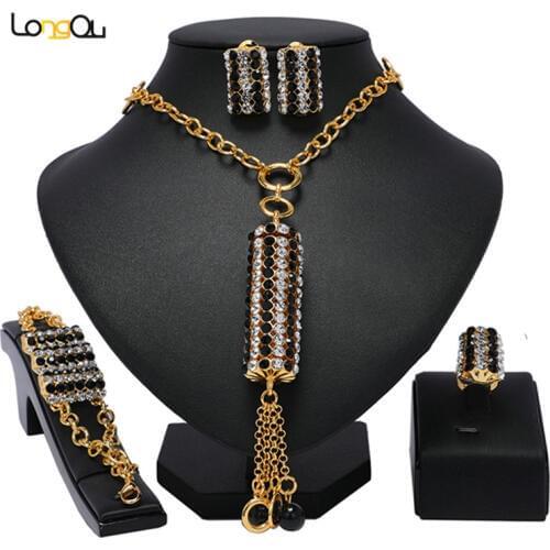 Longqu Fashion Dubai gold colorful Jewelry Set Wholesale italian bridal jewelry sets Brand Nigerian Wedding woman Bridal Bijoux
