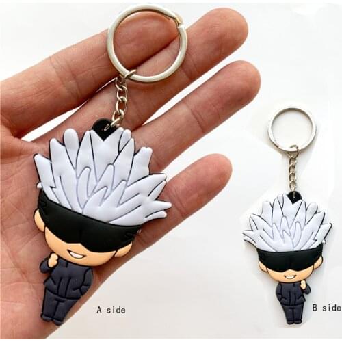 Cute Gojo Satoru Figure Keychain Anime PVC Silicone Key Chain Double Side Key Ring Kid Trinket Gift Key Holder Key Chains