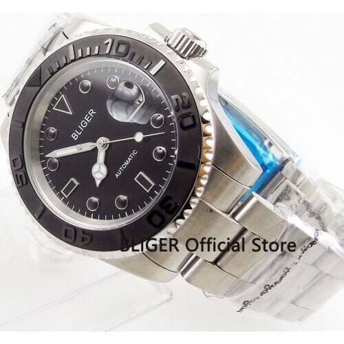 Sapphire Crystal BLIGER 43MM Black Dial Ceramic Rotating Bezel Luminous Marks Japan Miyota Automatic Movement Mens Watch