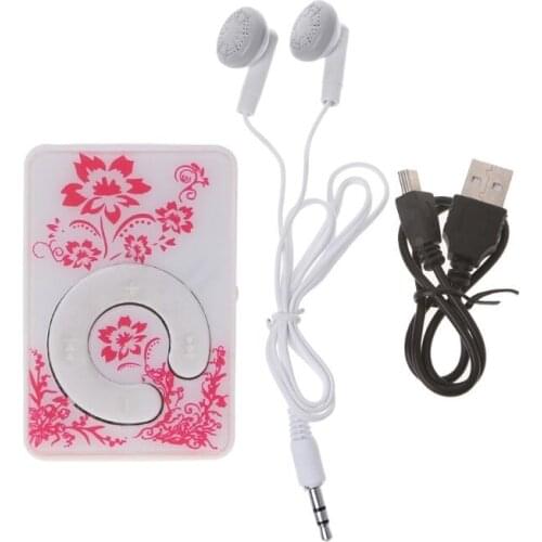K5DB Mini Clip Floral Pattern Music MP3 Player 32GB TF Card With Mini USB Cable + Earphone