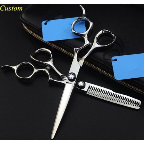 Custom japan 440c steel 6 inch gem hair cutting scissors set barber makas thinning shears haircut scissor hairdressing scissors
