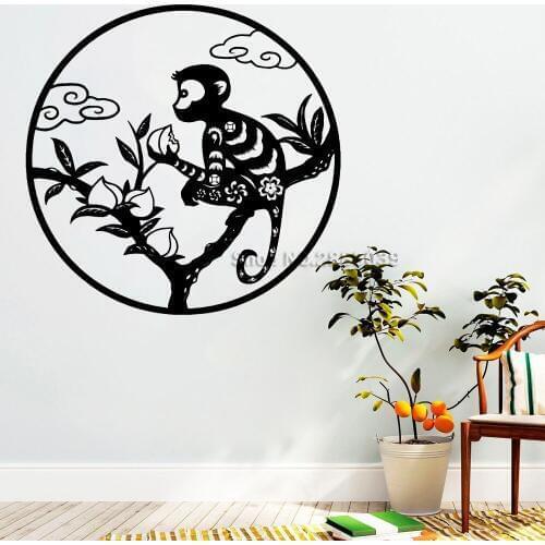Monkey eating peach Wall Stickers African Style Design Animals Murals Art Interior Wall Decor Vinyl Wallpaper 3d Posters LC792