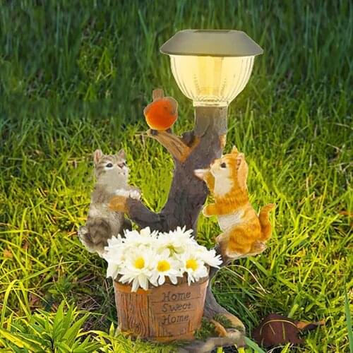 New Solar Garden Cat Dog Rabbit Statue Ornament Cat Climbing Lawn Light Decor Resin Craft Waterproof Outdoor Lamp