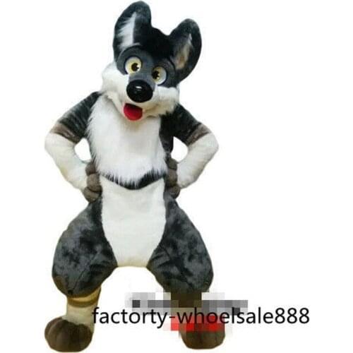 New Grey Husky Dog Fox Long Fu Mascot Costume Suits Cosplay Party Game Dress Outfits Clothing Advertising Carnival Christmas