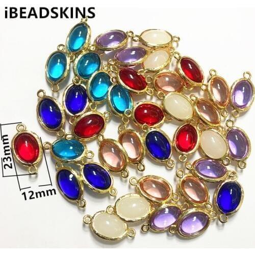 New arrival! 23x12mm 50pcs/lot gold color Copper Material with glass oval-shape connectors for Jewelry handmade DIY
