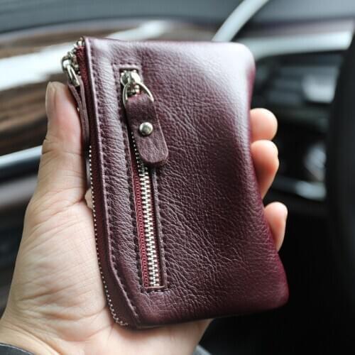 New Fashion Coin Purse Soft Genuine Leather Men Wallet Small Card Holder Double zipper Thin Women Mini Change Purses Kids Coin