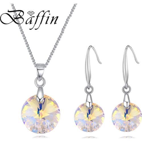 BAFFIN Simple Original Crystals From SWAROVSKI Round Pendants Necklace Drop Earrings Women Party Gifts Silver Color Jewelry Sets