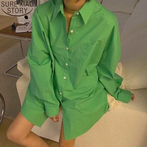 Plus Size Clothing Casual Loose Shirt Spring Fashion Women Blouses Single Breasted Turn-down Collar Lantern Sleeve Shirt 15162