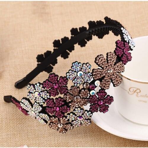 Retro Women Flower Floral Headband Luxury Czech Crystal Non-slip Border Girl Hairpin Ms Fancy Hair Accessiftsories Hairband