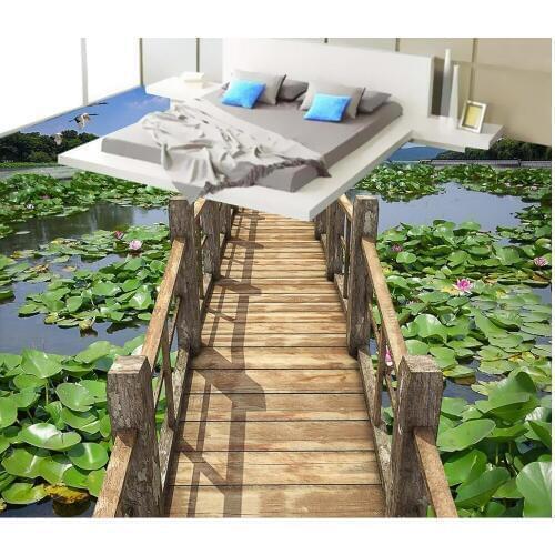 3d flooring Hetang wooden trestle 3D floor pvc self-adhesive wallpaper 3d floor painting wallpaper
