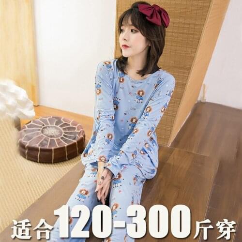 Plus Size 135Kg Loose Cute Cartoon Pajamas Two-Piece Suit Women Spring Autumn Long-Sleeved Trousers Home Service XL-4XL