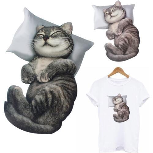 Cartoon Cat Animal Iron On Transfer Patches For Clothing Cute Cat For Kids Cloth Stripes Appliques Heat Transfer Thermo Stickers