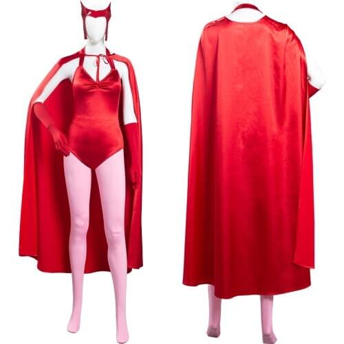 Wanda Vision Scarlet Witch Wanda Maximoff Cosplay Costume Women Jumpsuit Outfits Halloween Carnival Suit Cloak