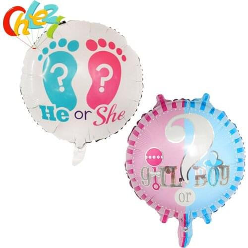 18 inch Girl or boy Gender reveal Foil balloons Round He or She Question mark helium balloon Party Decorations Baby Shower