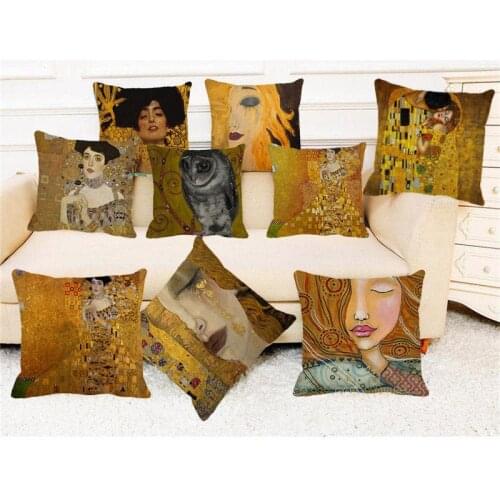 XUNYU Cushion Cover Gold Luxury Decorative Oil Painting Pillow Cover Linen Cushion Cover Sofa Decoration Throw Pillowcase A008