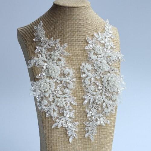 Ivory Alencon Lace Applique Beaded Sequined Patch For Wedding Supplies Bridal Hair Flower Headpiece