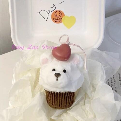 Cute Bear Head Ice Cream Cake Aroma Candle Silicone Mold Paper Cup Bear Handmade Soap Mold