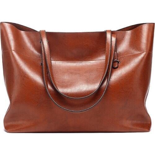 Hanbeig Women bag Oil wax Womens Leather Handbags Luxury Lady Hand Bags With Purse Pocket Women messenger bag Big Tote Sac Bols