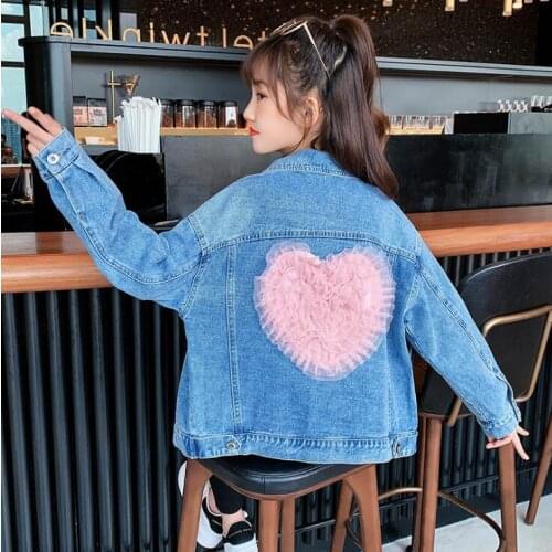 2021 Korean style girls denim patchwork coat fashion long sleeve autumn girls coat 5-10t B729