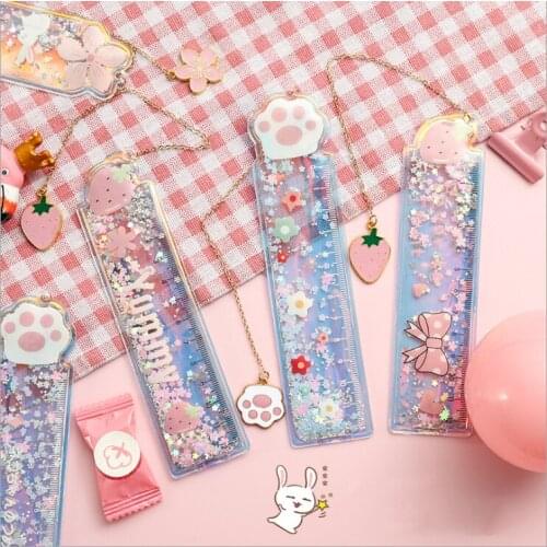 1 Pcs/lot Oil Flow Sand Bookmark Rulers Kawaii Laser Girl Drawing Template Lace Sewing Ruler Stationery Office School