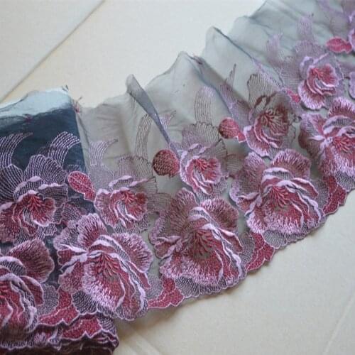 10Meters 22cm Wide Rose Flowers Embroidery Lace Trim Net Mesh Lingerie Bra Underwear Handmade Clothes Dolls Dress Sewing Fabric