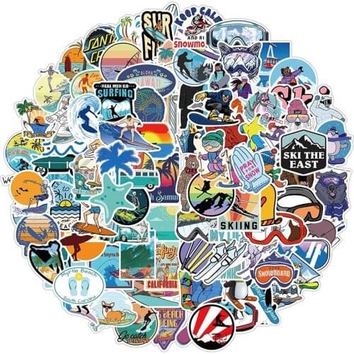 100PCS Summer Surfing Stickers Travel Outdoor Sports Graffiti Decals Pack Surfboard Luggage Bicycle Water Bottle Sticker