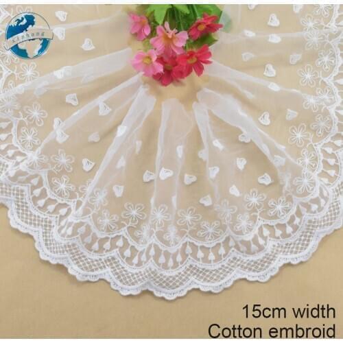 15cm Wide Wave White Cotton Embroidery Lace French Ribbon Fabric Guipure Diy Trims Warp Knitting Sewing Accessories#4199