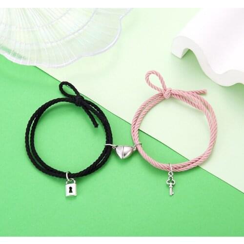 2PCS Magnet Paired Bracelet For Lovers Distance Couple Braslet For Women Men Braided String Brazalete Minimalist Jewelry Gift