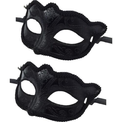 2Pcs Stunning Black Eye Mask Masquerade Ball Halloween Party Fancy Dress Costume