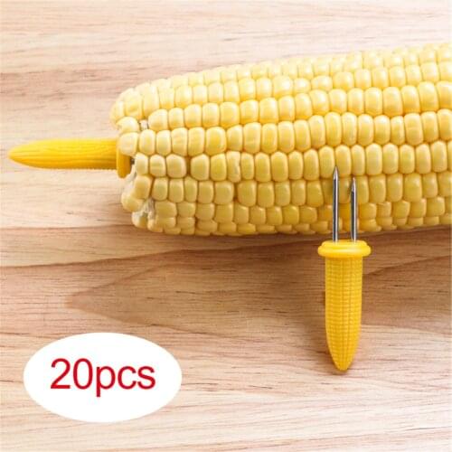 20 Pieces Stainless Steel Corn Cob Holder Skewers With Silicone Handle For BBQ Twin Prong Sweetcorn Holder Fork Barbecue Tools