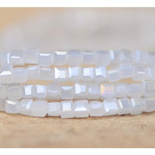 200 beads- Faceted Glass Cube, 2mm Tiny Faceted Crystal Spacer Beads For Jewelry Making DIY Accessories, White AB (#FZ02-11)