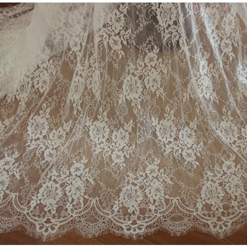 3M/Lot White Black DIY Clothing Accessories France Eyelash Lace Fabrics 150cm Lace Wedding Dress Curtain Decoration
