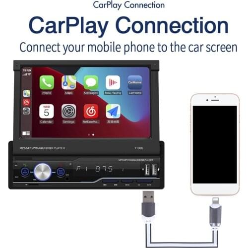 1Din Car Radio 7Inch Manual Retractable Contact Screen Stereo Bluetooth Autoradio AUX Carplay MP5 Multimedia Player