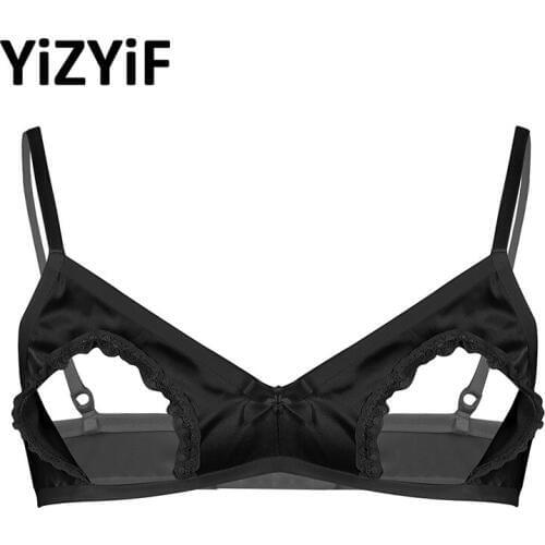 Mens bra Sissy Pink Open Tip Bra Lingerie Gay Cross Dresser Training Bra Spaghetti Straps Nipples Wire-free No Padded Bra Tops