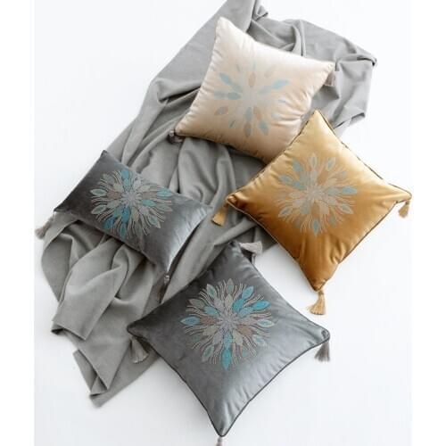30x50/45x45/50x50/60x60cm solid velvet flower velvet cushion cover pillowcase with tassel sofa lumbar pillow cover backrest