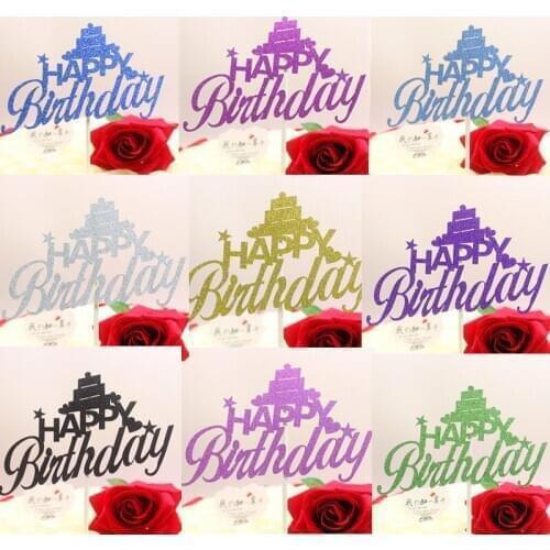 Glittler Cake Flags Happy Birthday Cake Topper Flags Multi Colors Birthday Party Cake Baking Decoration Birthday Cake Flags