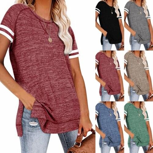 T shirt women summer clothes 2021 European American sets leisure loose type round collar stitching short-sleeved tshirt CHF7101