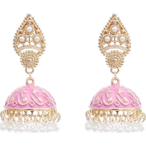 Indian Palace Earring Jhumka Hippie Jewelry Pearl Beaded Tassel Earrings for Women Bohemian Pendientes Turk Afghan Egypt