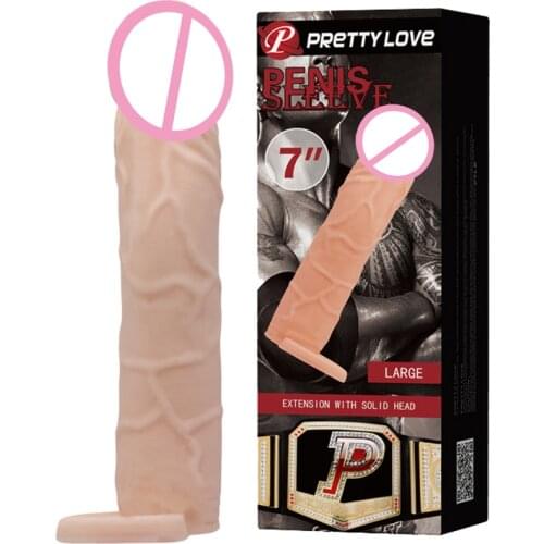 Sex Products realistic penis sleeves enlargement solid head extend condom Penis Rings Stretchy Cock Ring Adult Sex Toy For Men
