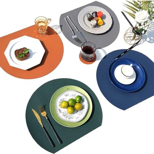 Leather Placemat SemicircleTableware Pad PU Leather Water Resistant Heat Insulation Non-Slip Tablemat Coaster Kitchen adornment