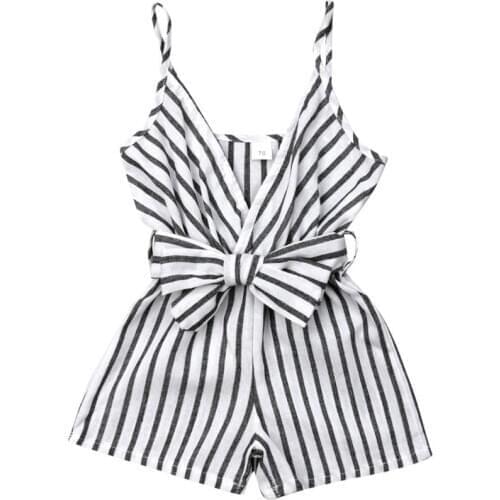 Summer Newborn Kid Baby Girl Striped Strap Romper Sleeveless Playsuit Sunsuit Bow Outfit Clothes
