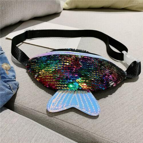Kids Girls Fashion Sequin Waist Packs Bag Single Shoulder Chest Bag Mobile Coin Purse