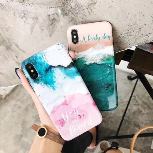 Blue Ocean Sea Waves Phone Case For iphone X 8 8plus 7 7plus 6 6s 6plus Sandbeach Sea Pattern Soft IMD Back Cover Case