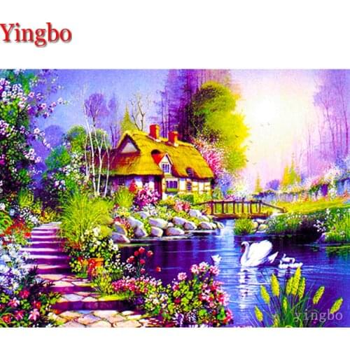 Garden house lake landscape Diamond Painting Full Square round drill 5D Diamond Embroidery kit Diamond Mosaic Decoration gift