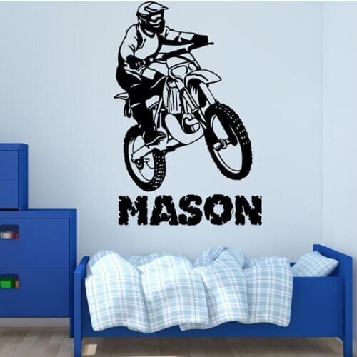 Motocross Wall Decal - Custom Name Wall Decor Art Personalized Nursery Bike Sticker Kids Vinyl Mural Gift C9021