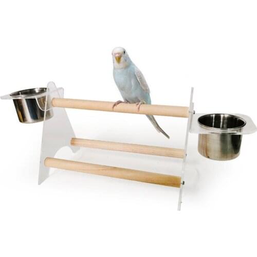 Parrot Tripod Desktop Stand Climbing Feeder Small and Medium-sized Parrot Acrylic Grinding Stand With Two Stainless Steel Bowls
