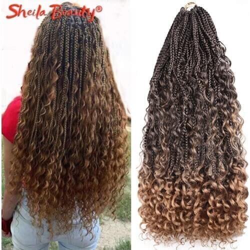 Crochet Hair Ombre Box Bohemian Braids Curly Ends Pre Stretched Synthetic Braiding Hair Extensions for Women Black Brown